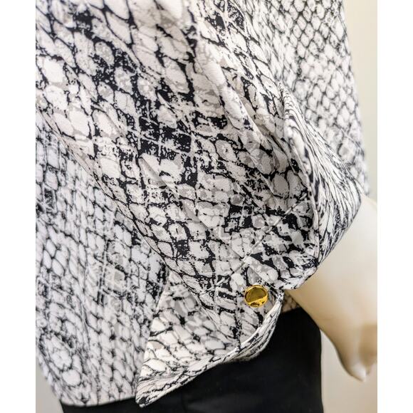 Calvin Klein Blouse Top Large White Black Snakeskin Print Flowy Career High Low - Picture 7 of 12